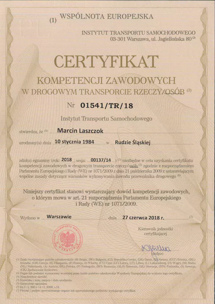 Certyfikat Kompetencji zawodowcych